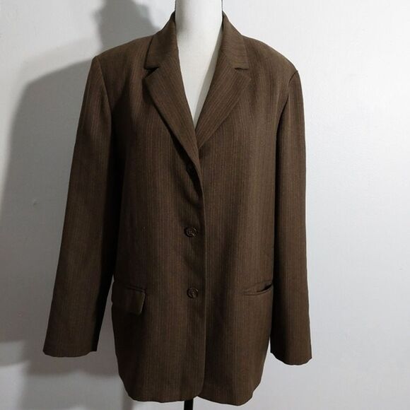 Alfred Dunner Brown Tonal Stripes Career Workwear Blazer Jacket Women's Size 14 - Picture 1 of 8
